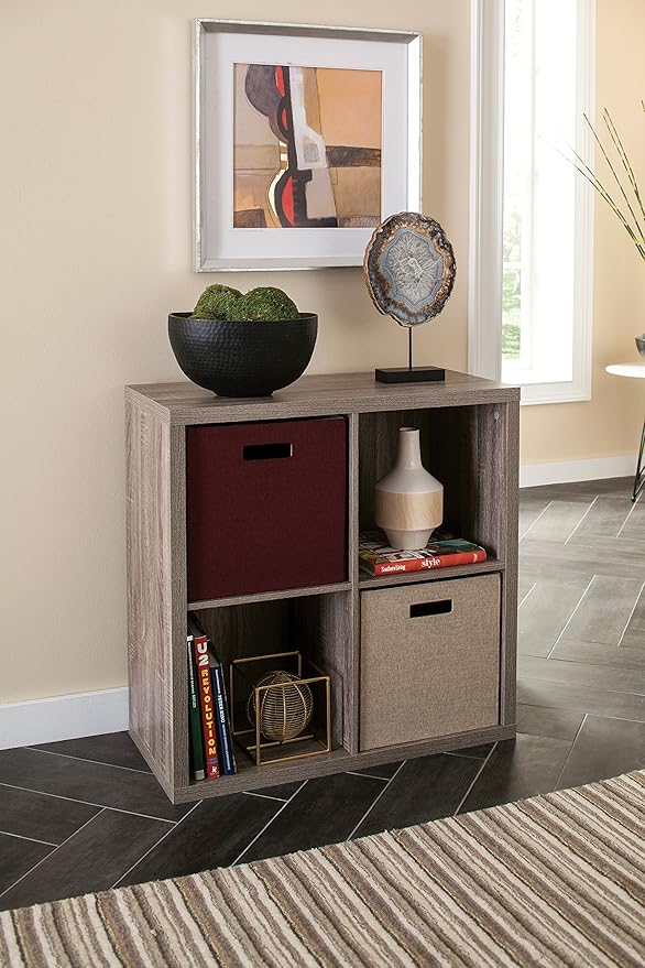 ClosetMaid 4 Cube Storage Shelf Organizer Bookshelf with Back Panel, Easy Assembly, Wood, Weathered Gray