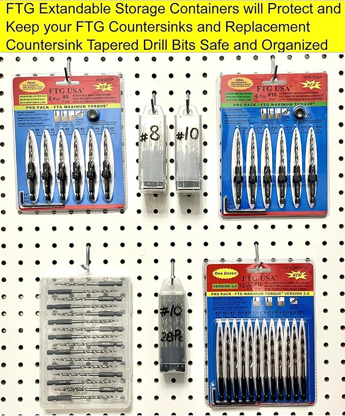 FTG USA Storage Container 4 Piece Large Size Extendable Plastic Box Used as Storage Case for Countersink and Replacement Drill Bits