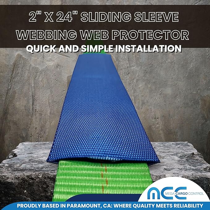 Mega Cargo Control 2 Pack Blue, 24" Sliding Sleeve Protectors for 2 inch Webbing Tow Straps, Winch Tie Downs, Cargo Hauling