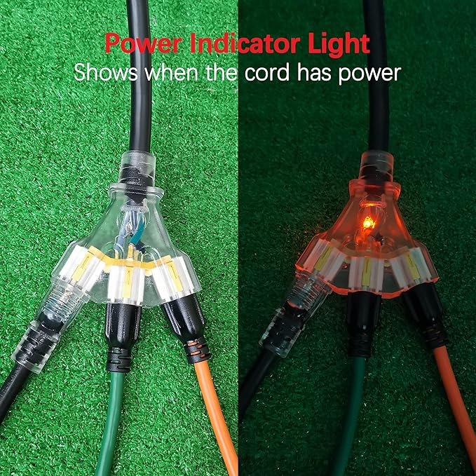 Clear Power Combo Pack 150ft 12/3 SJTW Black Outdoor Extension Cord w/Power Indicator Light & 2ft Black 3-Outlet Adapter w/Power Indicator Light, CP10223