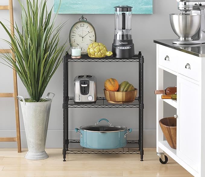 Whitmor 3-Wire Shelving Unit, Metal Storage Shelves, Easy Assembly Home Organizer for Pantry, Kitchen, Garage, Plant