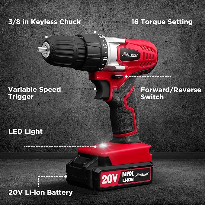 AVID POWER Tire Inflator Air Compressor Bundle with 20V Cordless Drill Set with 22pcs Drill Bits