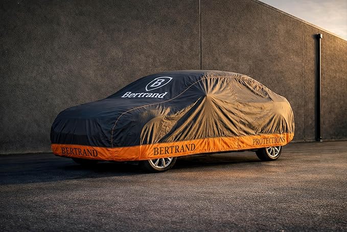 BERTRAND Premium Sedan Car Cover (195 x75 - Size - A3) - Heavy-Duty | Waterproof All Weather | Cotton-Lined + Door Zipper | UV Protection + Reduces Hail Impact | Extra Large Sedans