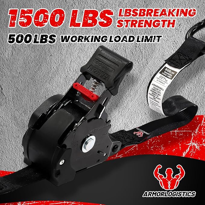 Retractable Ratchet Straps 4 Pack, 1500LBS Break Strength Self Retracting Tie Down Straps, 1" x 12' Auto Ratchet Straps for Motorcycle, Kayak and Trucks, Black