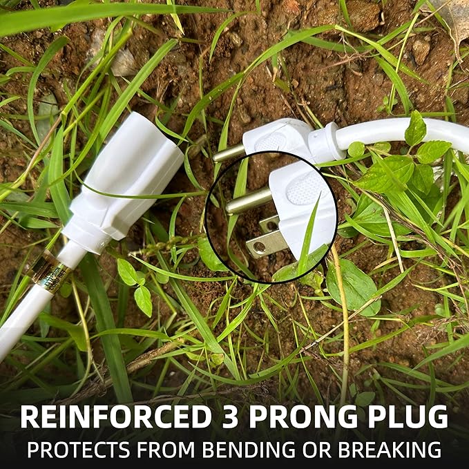 YOJOE Indoor Outdoor Extension Cord, 3 Prong 13A Weatherproof Power Cord, 16 Gauge Heavy Duty 15 ft White Extension Cord for Garage, Garden and Home, 16/3 SJTW UL Listed