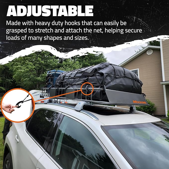 Mockins 36"x20" Heavy Duty Cargo Net for Pickup Truck Bed Expandable Up to 75"x40" | 6mm Thick Elastic Bungee Net with Hooks for Truck, SUV & Car | 4"x4" Mesh Square Cargo Netting for Any Type of Load