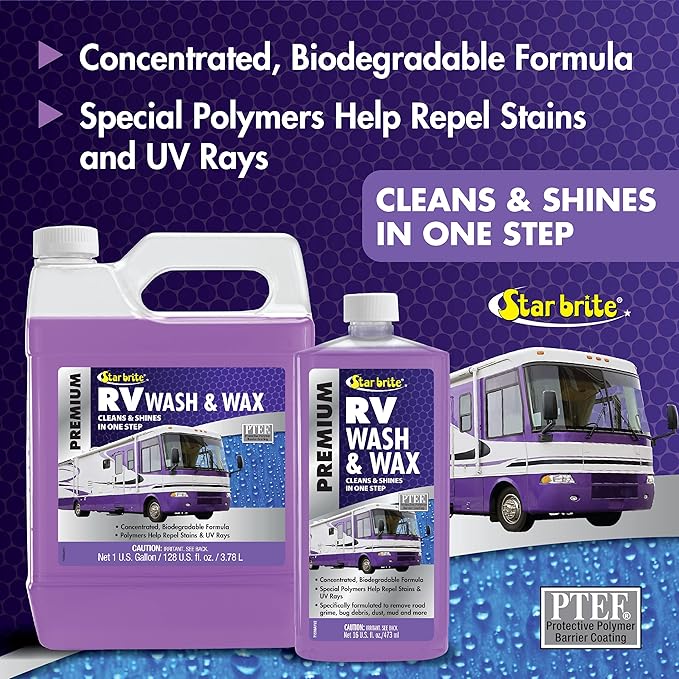 STAR BRITE RV Wash & Wax - One-Step Concentrated Cleaner, UV Protection - Ideal for RV, Camper Cleaning - 16 OZ (071516P)