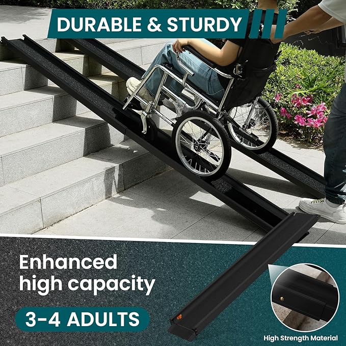 Wheelchair ramp 8FT, Lightweight, Retractable and Portable, can be Used for Wheelchair ramps, Comes with a Handbag-Black