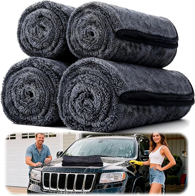 4PCS Car Drying Towel Microfiber Detailing Kit - 36x24 in Car Towels Cleaning Supplies, Reusable Shammy Quick Dry Cloth for Carwash, for Auto, Boat, RV, Garage & Home, Scratch-Safe Absorbent Cleaning