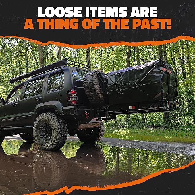 Mockins 30 CuFt Square Trailer Hitch Cargo Carrier Bag | 40"x40"x32" 500D PVC Weatherproof Cargo Bag for Hitch Carrier | Versatile Waterproof Truck Bed Storage Set w/Buckle Straps, Lock & Carry Bag