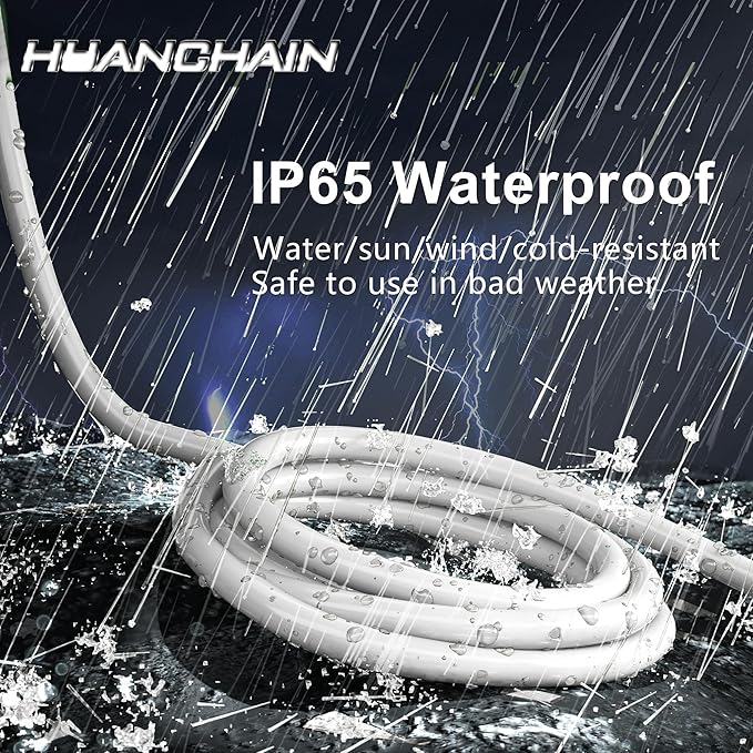 HUANCHAIN 25 FT 16 Gauge White Indoor Outdoor Extension Cord Waterproof, Flexible Cold Weather 3 Prong Electric Cord Outside, 13A 1625W 125V 16AWG SJTW, ETL Listed