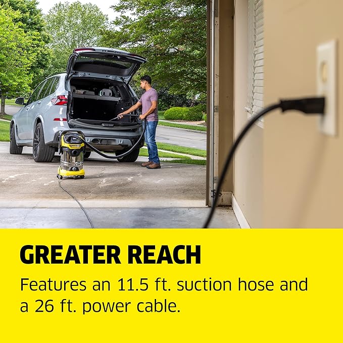 Kärcher Shop Vacuum WD 6 P S, 7.9 Gal, 6.2 Peak HP, 37 ft Reach, Wet Dry Vacuum Cleaner, Heavy Duty, Blower Function, Crevice Tool, Floor Nozzle Great for DIY Projects and Workshops