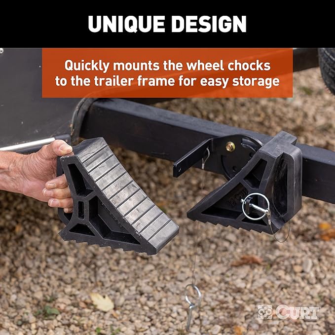 CURT 22802 HD Wheel Chocks 2-Pack with Mounting Bracket