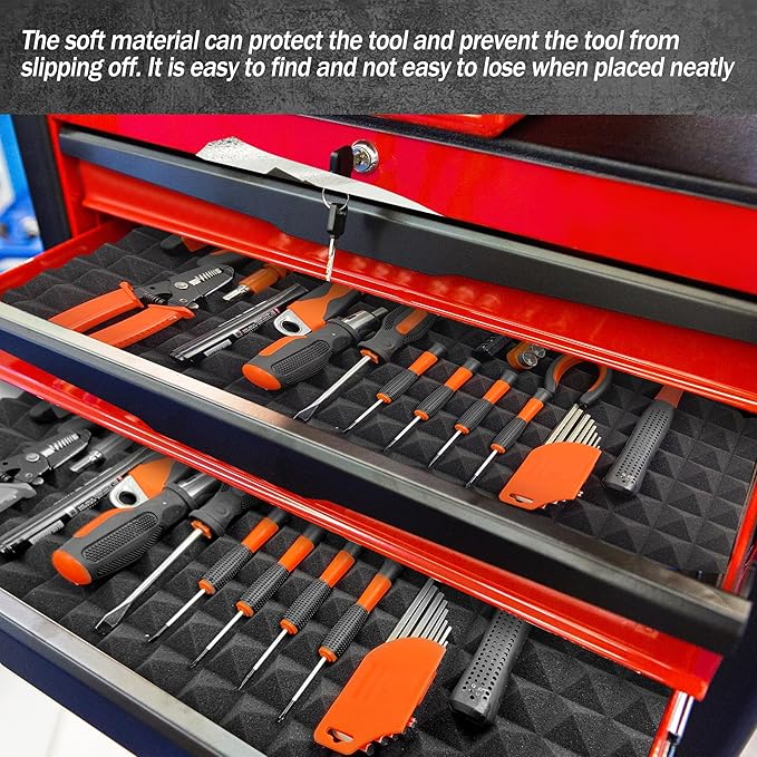 4PCS 23.8" X 15.8" Tool Box Liner, Trap Mat Universal Tool Drawer Liner, Non-slip Toolbox Drawer Liners, Professional Foam for Cabinet, Shelf, Workbench