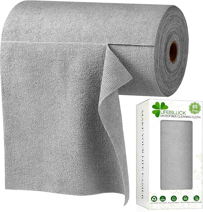 85 Pack Reusable Tear Away Microfiber Cleaning Cloth Roll, 10" x 10" Value Pack Kitchen Towels Washable Cleaning Rag Towels Multi-Purpose Microfiber Dish Cloths for Auto, House, Garage, Kitchen
