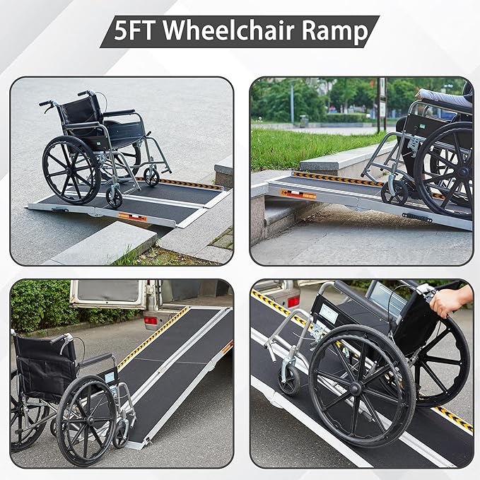 Wheelchair Ramp 5 Feet, Portable Ramps for Wheelchairs for Home, 800LBS Capacity Folding Non-Slip Aluminum Handicap Ramp, Wheel Chair Ramp for Home Steps, Stairs, Doorways, Car, Curbs