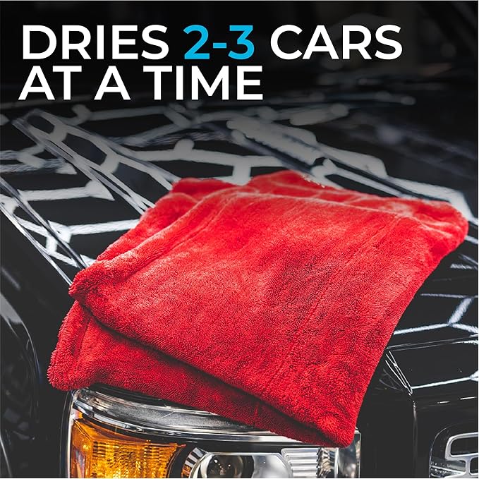 The Rag Company - The 1500 - Heavy Duty Car Drying Towel; Perfect for Trucks, Commercial Vehicles, RVs, Boats, and More; Premium 70/30 Blend Twist Loop Design, 1500gsm, 30in x 30in, Red