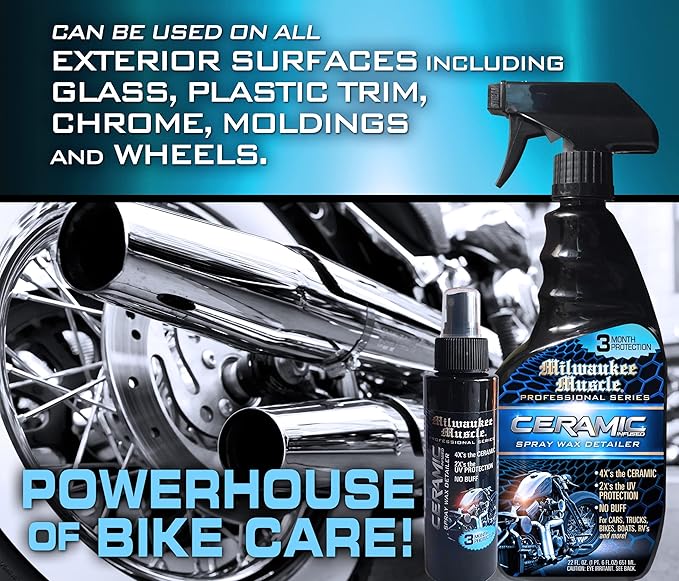 Ceramic Bike Wax - 22 & 4 Fl Oz - 4X Ceramic Coating - Detail Spray Wax - Hydrophobic Spray for Shine & Protection