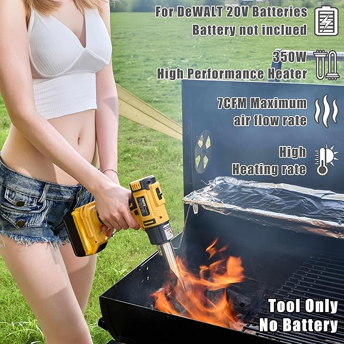 Cordless Heat Gun for Dewalt 20v Battery,350W Fast Heating Soldering Hot Air Gun,2-Temp Setting Max 1022°F(550°C),Heat Gun for Tube Bending,Resin & Decorating (Tool Only NO Battery)
