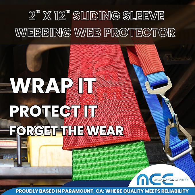 Mega Cargo Control 2" x 12" Sliding Sleeve Protectors for Towing Straps, Winch Tie Downs, Cargo Straps - Protective Sleeves (Red, 4 Pack)