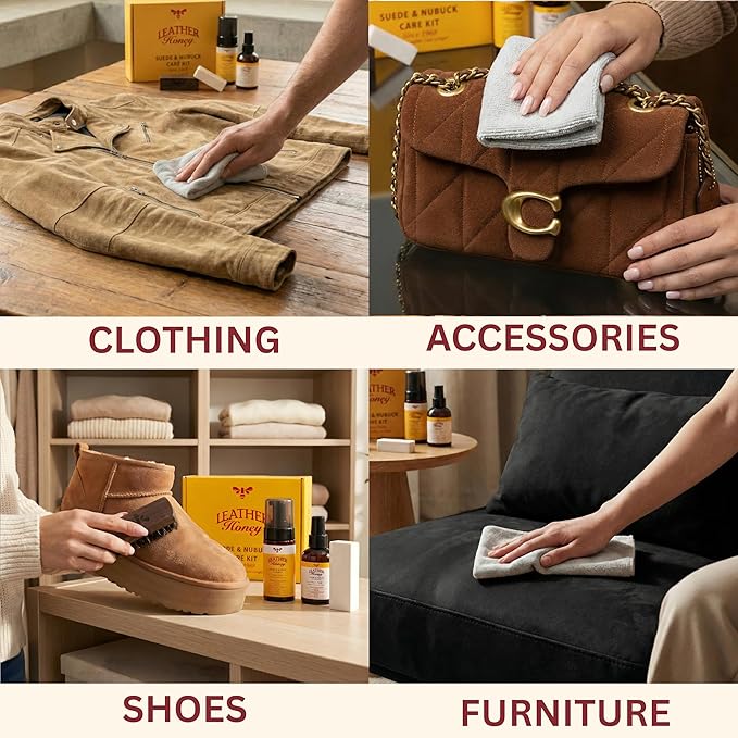 Leather Honey Suede Cleaner: Non-Toxic Suede & Nubuck Care, Made in the USA Since 1968. Clean and Restore Suede & Nubuck Shoes, Boots, Jackets, Uggs, Bags, Purses and More. Safe for Any Color & White