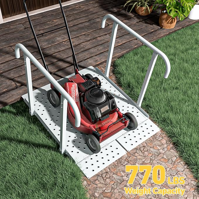 Portable Wheelchair Ramp with Handrails, Non-Slip Iron Handicap Ramp 440lbs Load Capacity, 40-inch Length Wheelchair Ramp for Home Steps, Stairs, Doorways and Curbs