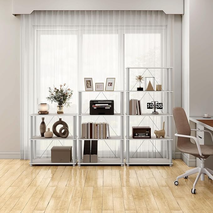 Homes: Inside + Out Apexa Modern 4-Tier Wide Shelving Units, Collectibles Display Shelves, Easy Assembly Standing Shelf, Home Storage Organizer for Living Room, Bedroom, Office, Taupe Grey