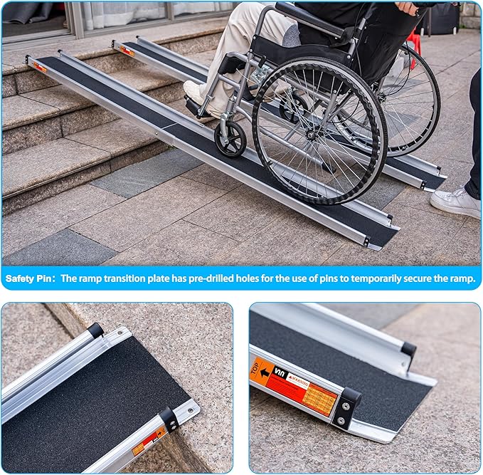 VNN Adjustable Wheelchair Ramp, 4-7 FT Portable Wheelchair Ramp for Home Step, Door Threshold Wheelchair Ramps for Home, Non-Slip Aluminum Scooter Ramp for Car, Doorways, Curbs, Stairs