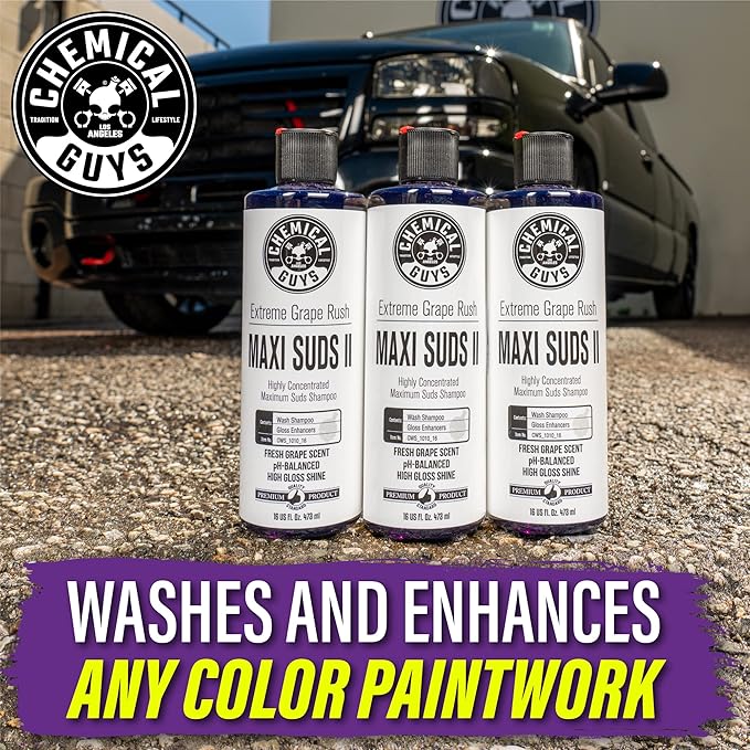 Chemical Guys CWS_1010 Maxi-Suds II Foaming Car Wash Soap (Works with Foam Cannons, Foam Guns or Bucket Washes) Safe for Cars, Trucks, Motorcycles, RVs & More, 128 fl. Oz (1 Gallon), Grape Scent