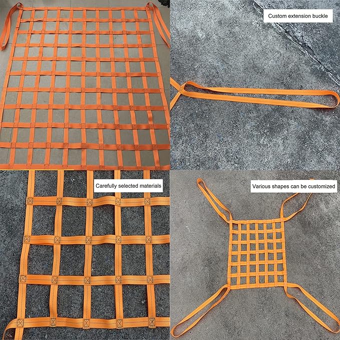 Cargo Lifting Net, Flat Polyester Sling Hoisting Net 15cm Square Mesh Tear Resistance Safety Net Straps, Hanging Netting for Construction Rigging Moving Towing Hoisting Work Gear (3.3x3.3ft, Orange)