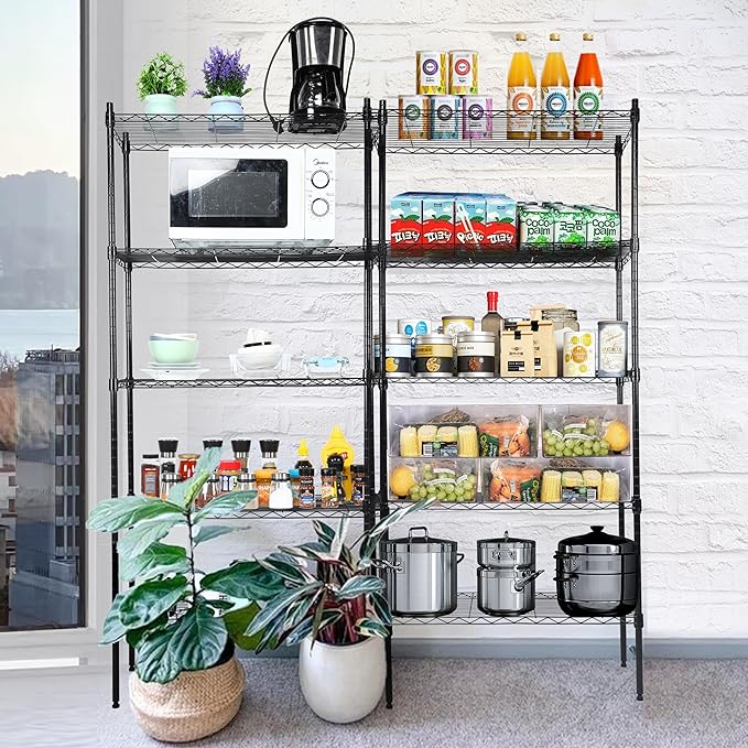 Simple Deluxe 5-Tier Storage Shelving Units, 24.02" W x 13.78" D x 59" H Wire Shelf with Wheels & Leveling Feet, Black