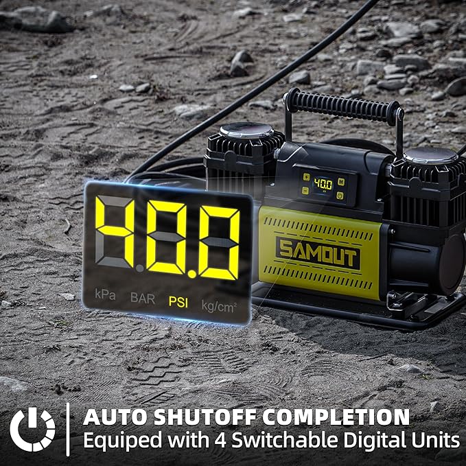 SMAOUT 12V Digital Air Compressor, Offroad Portable Inflator 12.3 CFM, Air Pump Max 150PSI for Heavy-Duty Tires, with LCD Control Panel to Preset Target Pressure, 4x4 Vehicle, SUV, RV