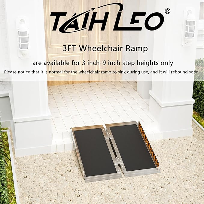3 Feet Portable Wheelchair Ramp, Lightweight Aluminum Folding Handicap Ramp with Handle, Non-Slip Door Threshold Wheelchair Ramps for Home, Wheel Chair Ramp for Home Steps, Stairs, Doorways