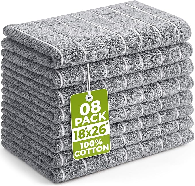 Utopia Towels - Microfiber Kitchen Towels, Super Absorbent 18 x 26 Inches, Durable, Soft, and Lint Free Dish Towels, Ideal for Cleaning Dishes, Pans, and Kitchen Appliance (8 Pack, Grey)