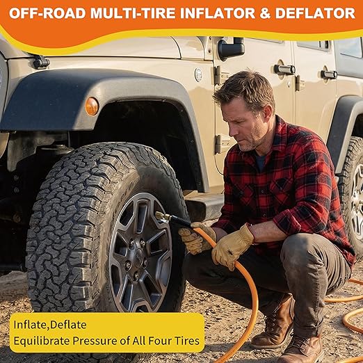 Outran 4 Tire Inflation Deflation System Up to 200" Wheelbase,High Flow 4 Tire Inflator for Truck, Car, Trailers & Motorcycles with Digital Tire Pressure Gauge and Closed Flow Air Chuck