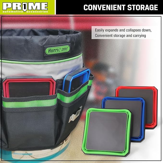 PR1ME Collapsible Magnetic Parts Tray Set, Foldable Magnetic Tray, 3 Pieces 4.25 inch Square Silicone Bowls with Magnetic Base Stores and Organizes Small Parts and Tools