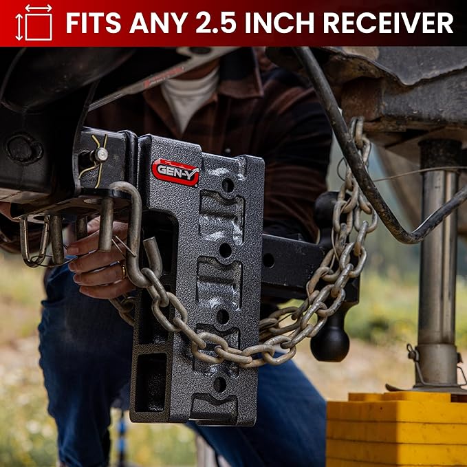 GEN-Y Hitch Tow Hitch for 2.5" Receiver - 9" Drop/Rise with 4 Adjustable Positions, Includes Dual Ball Mount and Locking Pin, 21,000 lbs Towing Capacity, 3,000 lbs Tongue Weight, Silver