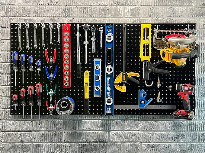 Triton Products High Density Fiberboard Pegboards with Mounting Hardware, 24" x 42" x 1/4", Black (Set of 2)