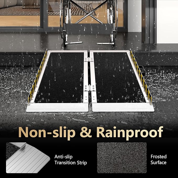 3FT Portable Wheelchair Ramp, Non-Slip Aluminum Folding Handicap Ramp, Ramps for Wheelchairs for Home with Handle, Wheelchair Ramps for Home Steps/Stairs/Threshold/Doorways/Scooter, 600LBS Capacity