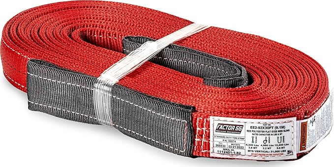 Factor 55 Standard Duty Double-Ply Tow Strap, 2" Width x 30' Length, 31,000 lbs. Maximum Breaking Strength