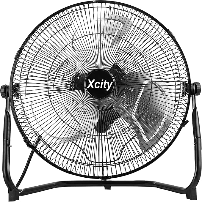 Xcity 20-Inch Metal Floor Fan, High Velocity 4650 CFM Industrial Fan, 3-Speed & 360° Adjustable Tilt, Heavy Duty for Garage, Warehouse, Office & Home