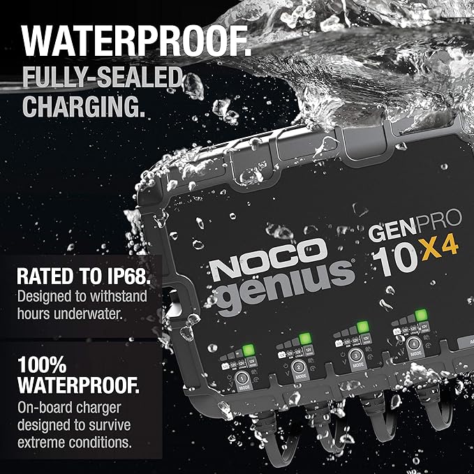 NOCO Genius GENPRO10X4: 4-Bank, 40A Onboard Battery Charger - 10A Per Bank, 12V Waterproof Marine Charger with Overcharge Protection & Temperature Compensation – for Lead-Acid & Lithium Batteries