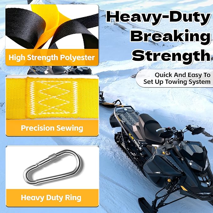 KJE Snowmobile Tow Strap 19FT, 1.2'' Heavy Duty Tow Straps with Two Hook -2200LBS Break Strength, Tow Rope Accessories for Snowmobile, ATV, Sled