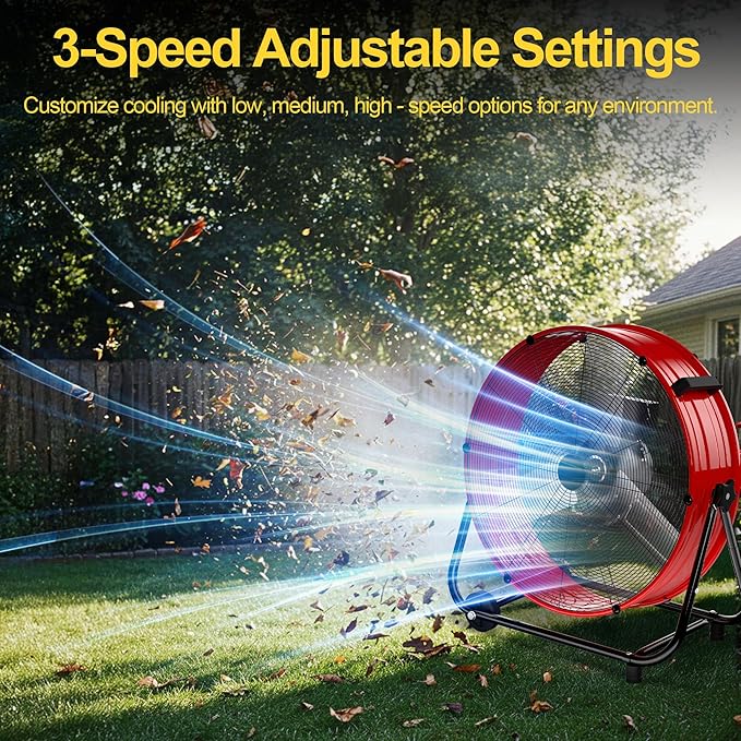 Uthfy 21800CFM Heavy Duty Industrial Drum Fan, 36 Inch High Velocity Floor Fan with 360° Tilt,2 Casters,Handle,3 Speeds 600W Garage Fan for Shop,Patio,Yard,Commercial,Workshop,Factory