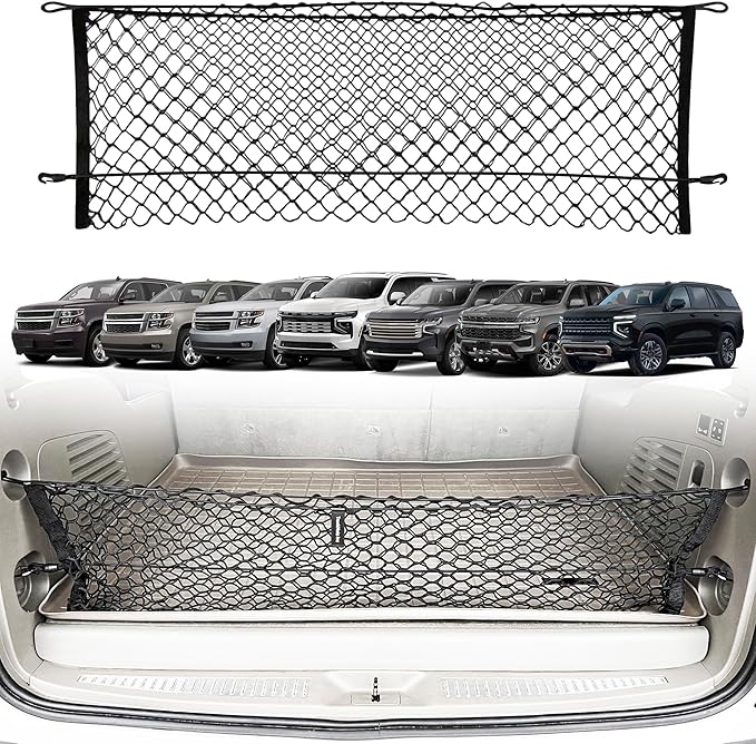 Envelope Style Automotive Elastic Trunk Mesh Cargo Net for Suburban fits Tahoe 2015-2025 - Premium Trunk Organizer and Storage - Luggage Net for SUV - Best Car Organizer Made for Escalade fits Yukon