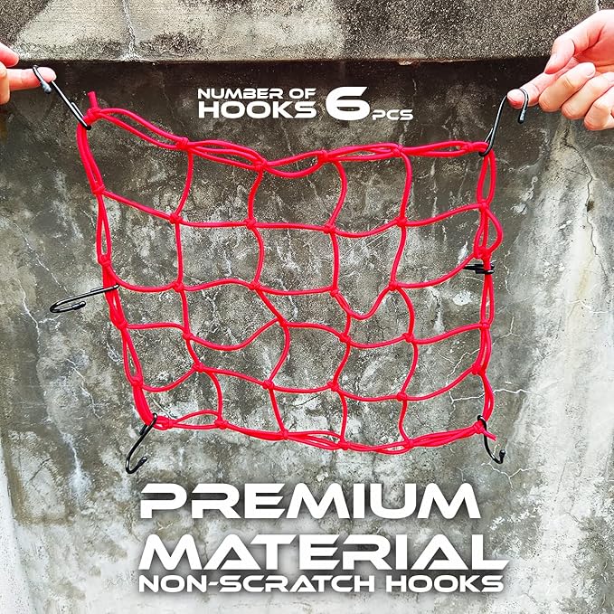 ONIPAX 15"x 15" High Elastic Bungee Cargo Net with 6 Hooks for Bicycle Motorcycle