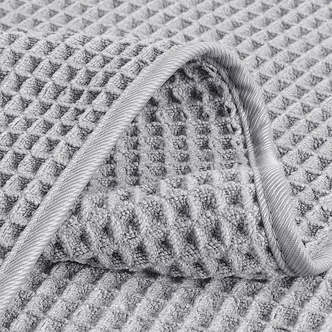 POLYTE 430 GSM Microfiber Lint Free Washcloth Face Towel, 13 x 13 in, 4 Pack (Waffle Weave)