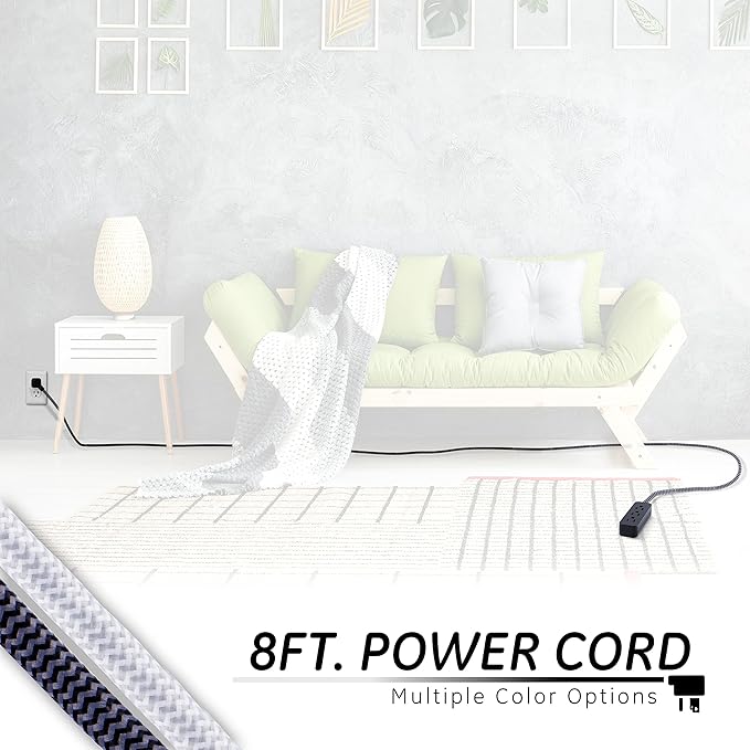 GE 3-Outlet Power Strip Extension Cord with Multiple Outlets 8 Ft Braided Short Cord Extension Cord Grounded Flat Plug ETL Listed White 41282