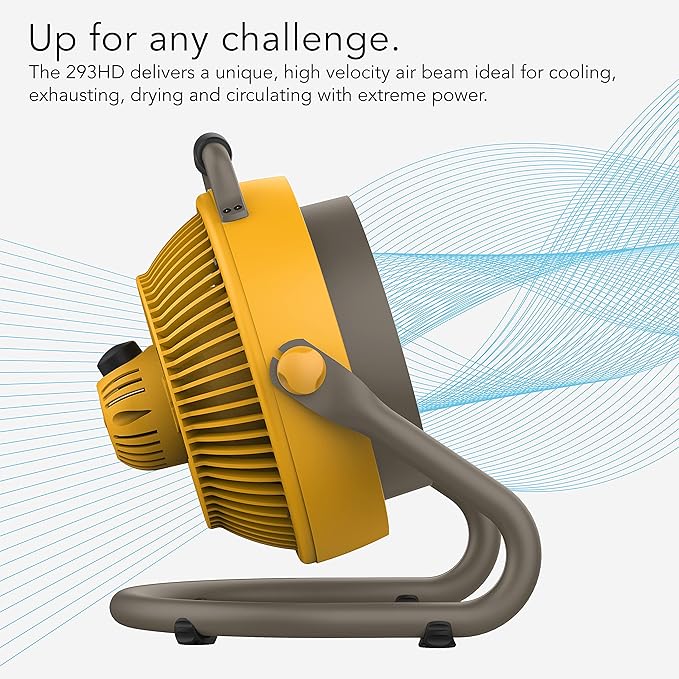 Vornado 293 Large Heavy Duty Shop Fan, 3 Speed Electric Fan, High Impact Casing, IP54-Rated Motor, Whole Room Air Circulator, Pivoting Head, Carry Handle, 16” Floor Fan for Bedroom and Garage, Yellow