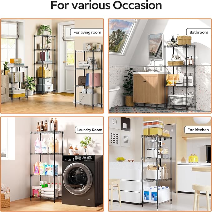 M MZG 4 Tiers Shelf Metal Storage Shelves Wire Rack Closet Organizers for Garage Kitchen Bathroom Laundry Black 11.8" D x 17.7" W x 41.9" H